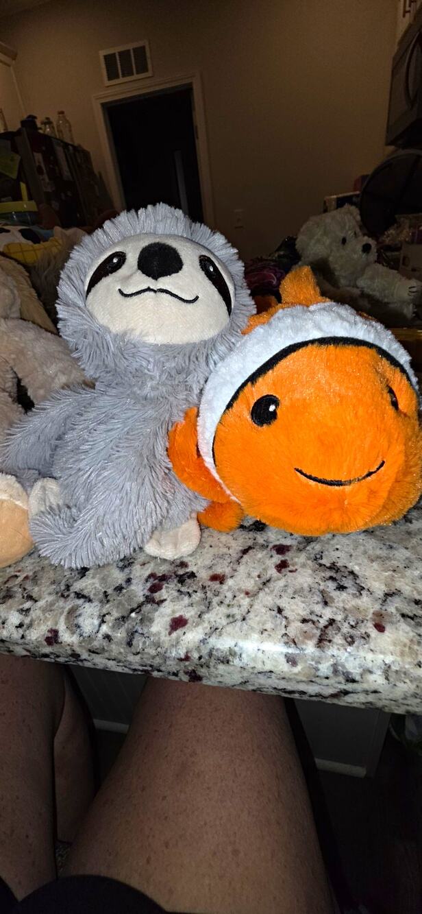 Lot of 2 Warmies Microwavable Stuffed Animals - Gray Sloth & Orange Clownfish